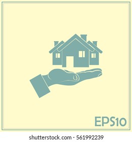 House in hand vector icon.