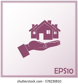 House in hand vector icon.