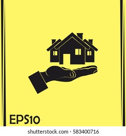 House in hand vector icon.