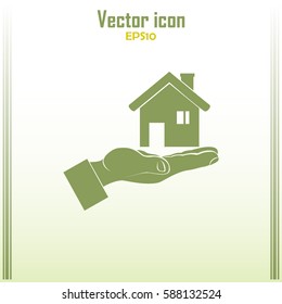 House in hand vector icon.