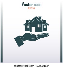 House in hand vector icon.