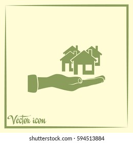 House in hand vector icon.