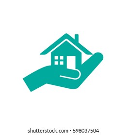 house and hand vector icon
