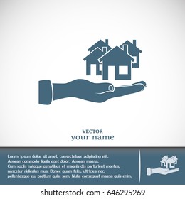 House in hand vector icon.