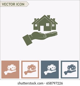 House in hand vector icon.