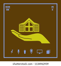 House in hand vector icon. Flat design style