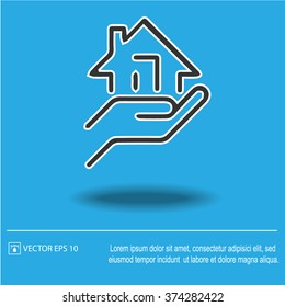 House in hand vector icon. Real estate symbol. Vector illustration EPS 10.