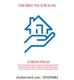 House in hand vector icon. Real estate simple isolated sign symbol.
