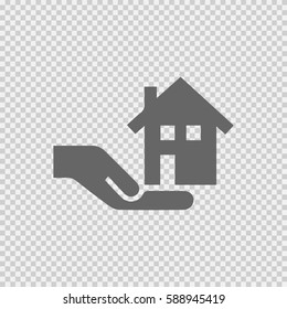 House in hand vector icon. Real estate symbol. Vector illustration EPS 10 on transparent background.