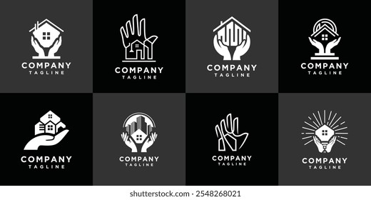 colección de diseño de logotipo de Vector de mano de la casa. Icono del logotipo de la mano con la casa	