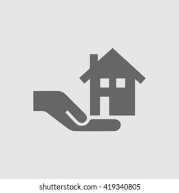 House in hand vector logo icon. Real estate simple isolated sign.