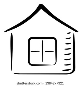House hand-drawn in black outline on a white background. Stock vector illustration. Settings. Icon. Sketch. Symbol.
