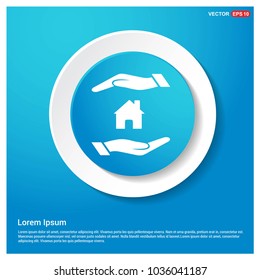 House in hands icon Abstract Blue Web Sticker Button