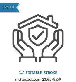 House, Hands Icon. Home, Real Estate, Security, Insurance, Shield, Realtor. Professional, pixel perfect vector icon.