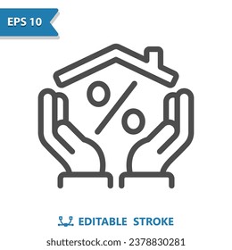 House, Hands Icon. Home, Real Estate, Mortgage, Realtor, Percent, Percentage Sign. Professional, pixel perfect vector icon.