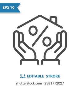 House, Hands Icon. Home, Real Estate, Mortgage, Realtor, Percent, Percentage Sign. Professional, pixel perfect vector icon.