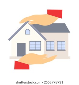 House in hands, house insurance. Vector simple color flat illustration.
