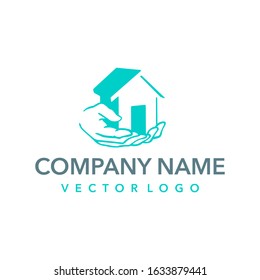 House in hands logo template - for property sales or maintenance services - isolated vector modern emblem
