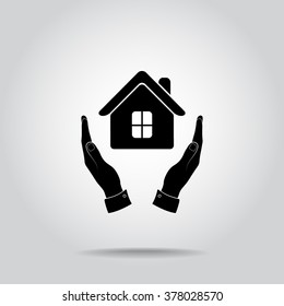 House in hands sign icon, vector illustration. Flat design style 