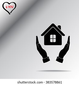 House in hands sign icon, vector illustration. Flat design style 