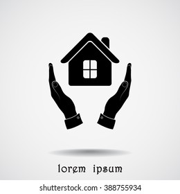 House in hands sign icon, vector illustration. Flat design style 