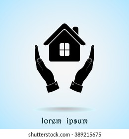 House in hands sign icon, vector illustration. Flat design style 