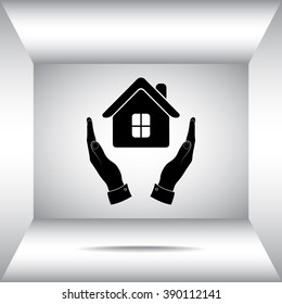 House in hands sign icon, vector illustration. Flat design style 