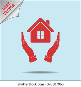 House in hands sign icon, vector illustration. Flat design style 