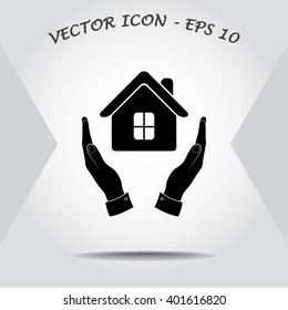 House in hands sign icon, vector illustration. Flat design style 