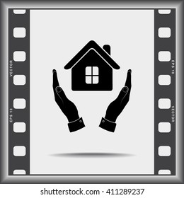 House in hands sign icon, vector illustration. Flat design style 