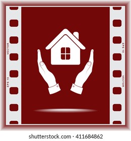 House in hands sign icon, vector illustration. Flat design style 
