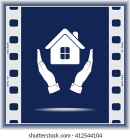 House in hands sign icon, vector illustration. Flat design style 