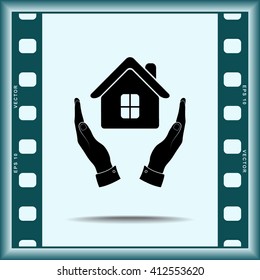 House in hands sign icon, vector illustration. Flat design style 