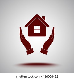 House in hands sign icon, vector illustration. Flat design style 