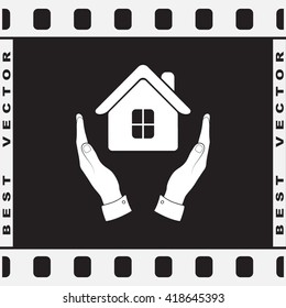 House in hands sign icon, vector illustration. Flat design style 