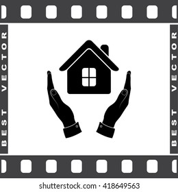 House in hands sign icon, vector illustration. Flat design style 