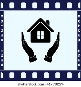 House in hands sign icon, vector illustration. Flat design style 