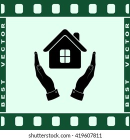 House in hands sign icon, vector illustration. Flat design style 