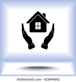 House in hands sign icon, vector illustration. Flat design style 