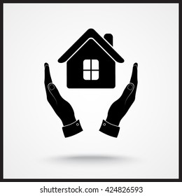 House in hands sign icon, vector illustration. Flat design style 