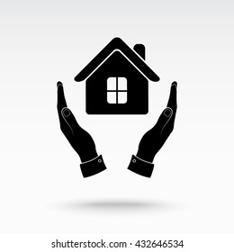 House in hands sign icon, vector illustration. Flat design style 