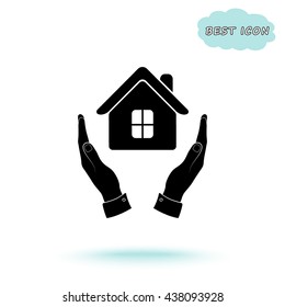 House in hands sign icon, vector illustration. Flat design style 