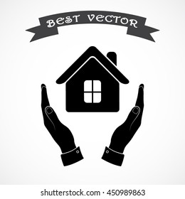 House in hands sign icon, vector illustration. Flat design style 