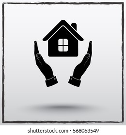 House in hands sign icon, vector illustration. Flat design style 