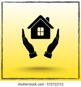 House in hands sign icon, vector illustration. Flat design style 
