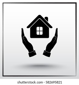 House in hands sign icon, vector illustration. Flat design style 