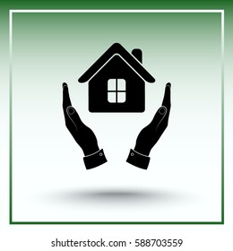 House in hands sign icon, vector illustration. Flat design style 