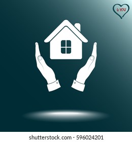 House in hands sign icon, vector illustration. Flat design style 
