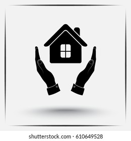 House in hands sign icon, vector illustration. Flat design style 