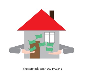 House with hands throwing money